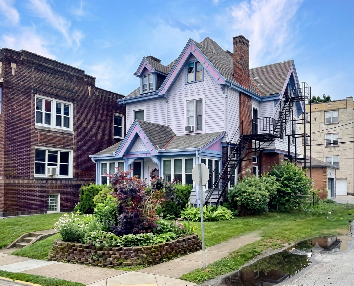Multi-story residential home with porch in East End Pittsburgh PA